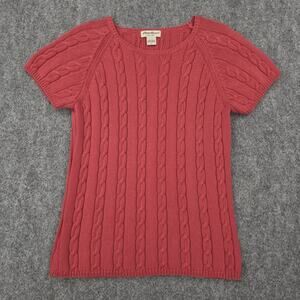 Eddie Bauer Sweater Womens Large Red Cable Knit Short Sleeve Pullover Cotton